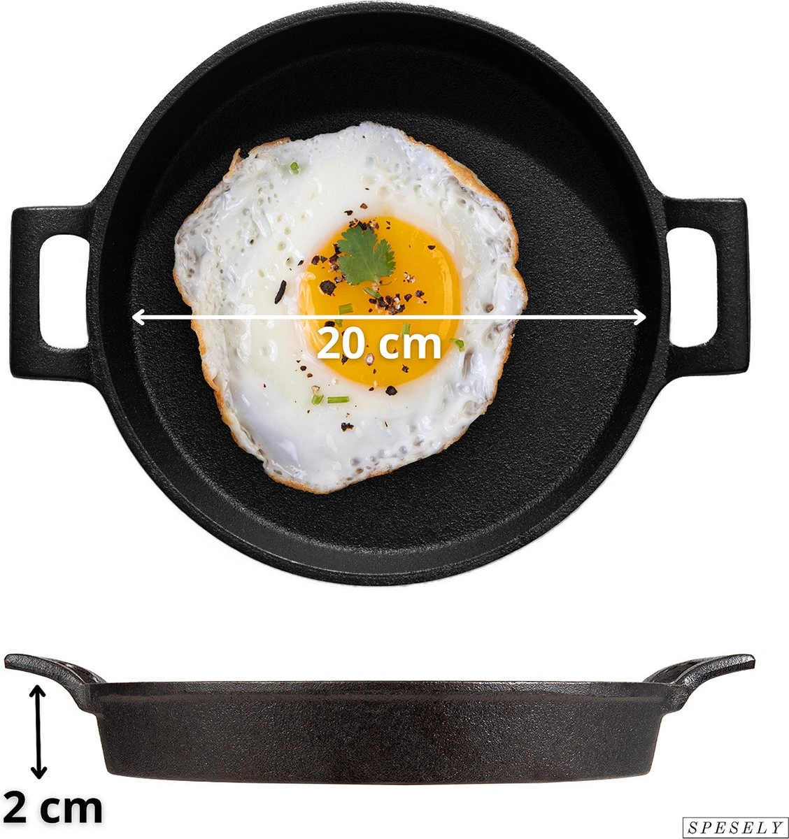 Spesely® Gietijzeren Pan Met Handvaten - Koekenpan - Hapjespan - Diameter 20cm - Gietijzeren Pan Bbq 2 Spesely® Gietijzeren Pan Met Handvaten - Koekenpan - Hapjespan - Diameter 20cm - Gietijzeren Pan Bbq - Afbeelding 2