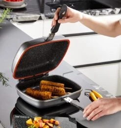 Herenthal Dubbele Grillpan - Ø 28 Cm - Koekenpan - Keramische Pan - Marmeren Coating Met Antiaanbaklaag - PFAS & PFOA Vrij - Pan - Grill - Vermindert Geur, Rook En Oliespatten - Zilver -Huis Keuken 1132x1200 1