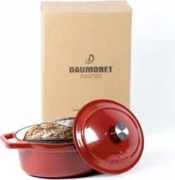 Daumonet Bocuse Rouge Gietijzeren Braadpan - Sudderpan Kersen Rood - Ovaal - Ø 29 Cm - 3 Liter - PFAS & PFOA Vrij - Emaille - Geschikt Voor Alle Warmtebronnen - Elektrisch - Gas - Halogeen - Inductie - Keramisch - Vaatwasserbestendig -Huis Keuken 1168x1200