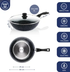 Westinghouse Wokpan Inductie - Ø 30 Cm - Zwart Marmer - Met Deksel -Huis Keuken 1176x1200