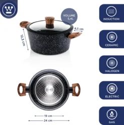 Westinghouse Kookpan/Braadpan Inductie - Ø 24 Cm - Zwart Marmer - Speciale Editie -Huis Keuken 1190x1200