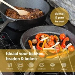 Chefarone Gietijzeren Pan - 2-in-1 Braadpan Inclusief Deksel - Geschikt Voor Alle Warmtebronnen -Huis Keuken 1199x1200 2