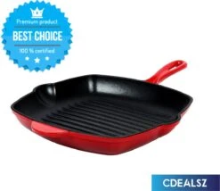 Cdealsz® Grillpan Gietijzer - Inductie - Rood - 28 Cm