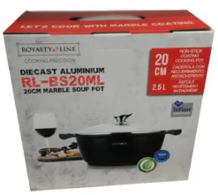 Royalty Line - Marble Soep/braadpan - Met Glazen Deksel Zwart - 20 CM. RL-BS20ML -Huis Keuken 1200x1073