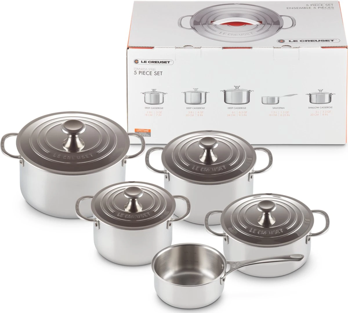 LE CREUSET - RVS Plus - Pannenset 5-delig 2 LE CREUSET - RVS Plus - Pannenset 5-delig - Afbeelding 2