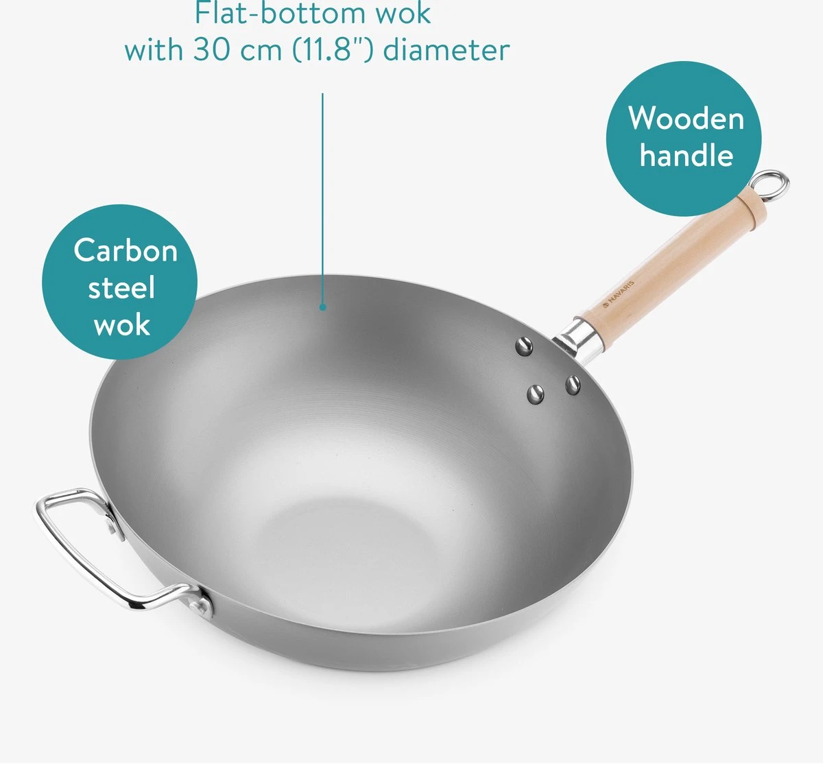 Navaris Grote Wokpan Geschikt Voor Inductie - Koolstofstalen Wok Met Twee Handvaten - Carbon Steel Wok 30 Cm Diameter - Voor Roerbak- En Wokgerechten 2 Navaris Grote Wokpan Geschikt Voor Inductie - Koolstofstalen Wok Met Twee Handvaten - Carbon Steel Wok 30 Cm Diameter - Voor Roerbak- En Wokgerechten - Afbeelding 2