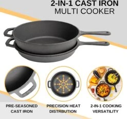 Nuovva 2-in-1 Gietijzeren Steelpan En Braadpan Of Grillplaat Met Dubbel Functie Koekenpan Deksel - 3 Liter - 26cm -Huis Keuken 1200x1134 1