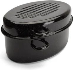 Emalia Geëmailleerde Braadpan Met Deksel 7L - Braadslede - Bakpan - Grillpan - Emaille - Zwart