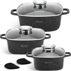Edënbërg Stonetec Line - 8-delige Luxe Pannenset Van Gesmeed Aluminium - Zwart