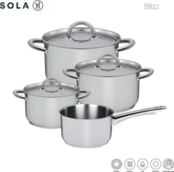 Sola Pannenset Blizz - 4 Delig - Ø Cm - Zilver - RVS - Sandwichbodem -Huis Keuken 1200x1188