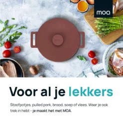 MOA Gietijzeren Braadpan - Inhoud 4,75 Liter - 26CM - Rond - Alle Warmtebronnen - Ook Voor Inductie - Gewicht 5,8 Kg - Bordeaux Rood - MC26BR -Huis Keuken 1200x1200 1005