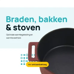 MOA Gietijzeren Braadpan - Inhoud 4,75 Liter - 26CM - Rond - Alle Warmtebronnen - Ook Voor Inductie - Gewicht 5,8 Kg - Bordeaux Rood - MC26BR -Huis Keuken 1200x1200 1006