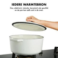 MOA Gietijzeren Braadpan - Inhoud 5,7 Liter - 26CM - Rond - Alle Warmtebronnen - Ook Voor Inductie - Gewicht 5,8 Kg - Wit - C26W -Huis Keuken 1200x1200 1020