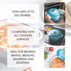 Nuovva Gietijzeren Braadpan Antiaanbaklaag Met Deksel - Sudderpan Blauw - Rond - Ø24 Cm - 4,7 Liter - 100% PFAS & PFOA Vrij - Geschikt Voor Alle Warmtebronnen - Elektrisch - Gas - Halogeen - Inductie – Keramisch -Huis Keuken 1200x1200 1022