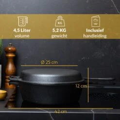 Chefarone Gietijzeren Pan - 2-in-1 Braadpan Inclusief Deksel - Geschikt Voor Alle Warmtebronnen -Huis Keuken 1200x1200 1052