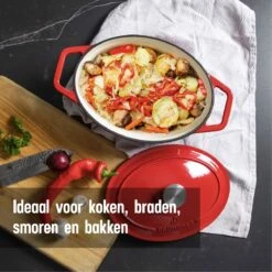 Daumonet Bocuse Rouge Gietijzeren Braadpan - Sudderpan Kersen Rood - Ovaal - Ø 29 Cm - 3 Liter - PFAS & PFOA Vrij - Emaille - Geschikt Voor Alle Warmtebronnen - Elektrisch - Gas - Halogeen - Inductie - Keramisch - Vaatwasserbestendig -Huis Keuken 1200x1200 1067
