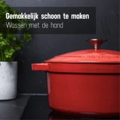 Daumonet Carême Rouge Gietijzeren Braadpan - Sudderpan Kersen Rood - Rond - Ø26 Cm - 4,4 Liter - PFAS & PFOA Vrij - Emaille - Geschikt Voor Alle Warmtebronnen - Elektrisch - Gas - Halogeen - Inductie - Keramisch - Vaatwasserbestendig -Huis Keuken 1200x1200 1087