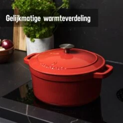 Daumonet Carême Rouge Gietijzeren Braadpan - Sudderpan Kersen Rood - Rond - Ø26 Cm - 4,4 Liter - PFAS & PFOA Vrij - Emaille - Geschikt Voor Alle Warmtebronnen - Elektrisch - Gas - Halogeen - Inductie - Keramisch - Vaatwasserbestendig -Huis Keuken 1200x1200 1088