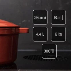 Daumonet Carême Rouge Gietijzeren Braadpan - Sudderpan Kersen Rood - Rond - Ø26 Cm - 4,4 Liter - PFAS & PFOA Vrij - Emaille - Geschikt Voor Alle Warmtebronnen - Elektrisch - Gas - Halogeen - Inductie - Keramisch - Vaatwasserbestendig -Huis Keuken 1200x1200 1089