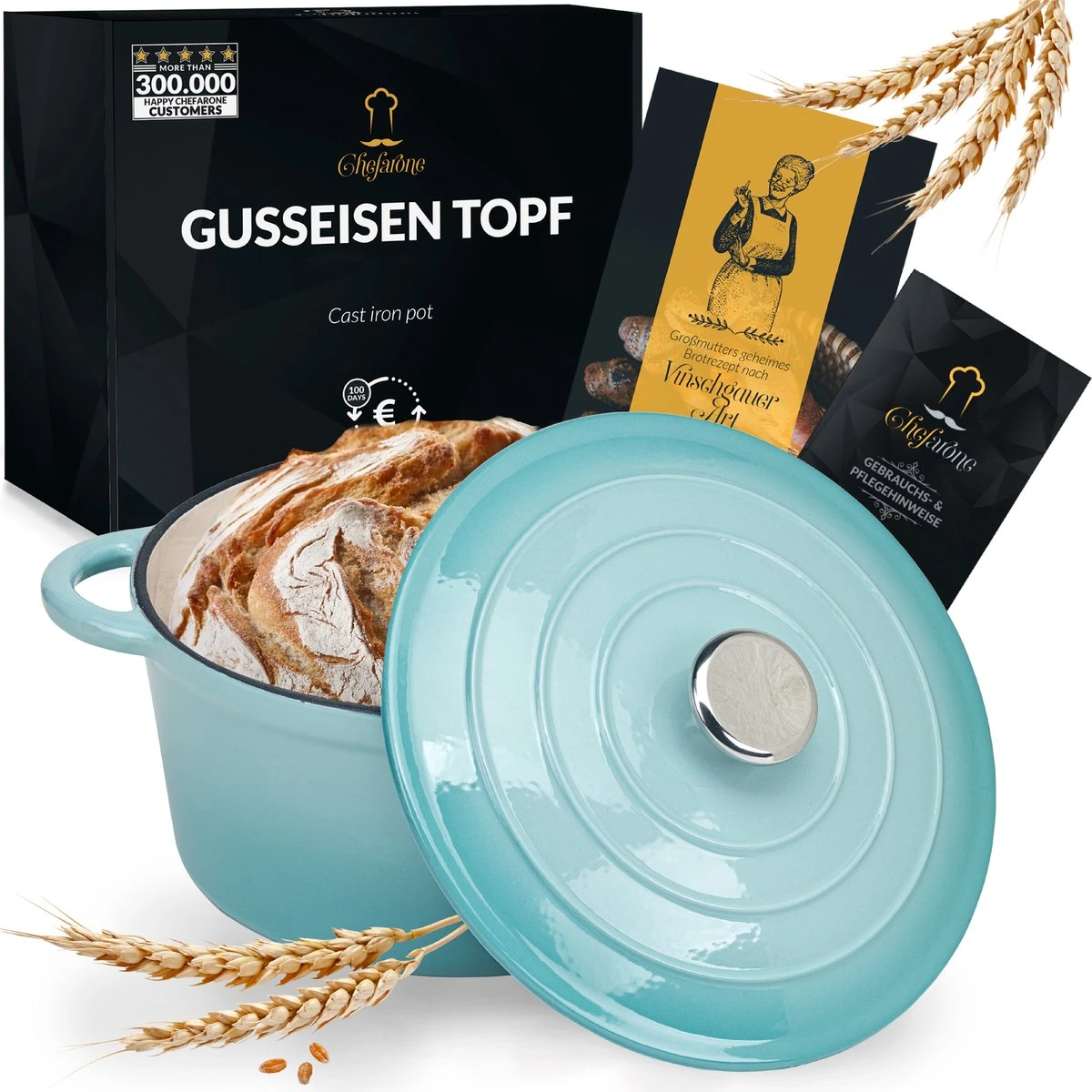 Chefarone Gietijzeren Pan - Braadpan Inclusief Deksel - Geschikt Voor Alle Warmtebronnen - Geëmailleerd Blauw 1 Chefarone Gietijzeren Pan - Braadpan Inclusief Deksel - Geschikt Voor Alle Warmtebronnen - Geëmailleerd Blauw