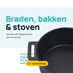 MOA Gietijzeren Braadpan - Inhoud 4,75 Liter - 26CM - Rond - Alle Warmtebronnen - Ook Voor Inductie - Gewicht 5,8 Kg - Zwart - MOAMC26B -Huis Keuken 1200x1200 1128