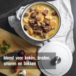 Daumonet Carême Blanc Gietijzeren Braadpan - Sudderpan Wit - Rond - Ø 26 Cm - 4,4 Liter - 100% PFAS & PFOA Vrij - Emaille - Geschikt Voor Alle Warmtebronnen - Elektrisch - Gas - Halogeen - Inductie - Keramisch - Vaatwasserbestendig -Huis Keuken 1200x1200 1153