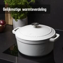 Daumonet Carême Blanc Gietijzeren Braadpan - Sudderpan Wit - Rond - Ø 26 Cm - 4,4 Liter - 100% PFAS & PFOA Vrij - Emaille - Geschikt Voor Alle Warmtebronnen - Elektrisch - Gas - Halogeen - Inductie - Keramisch - Vaatwasserbestendig -Huis Keuken 1200x1200 1155