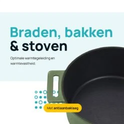 MOA Gietijzeren Braadpan - Inhoud 4,75 Liter - 26CM - Rond - Alle Warmtebronnen - Ook Voor Inductie - Gewicht 5,8 Kg - Olijfgroen - MC26OG -Huis Keuken 1200x1200 1195