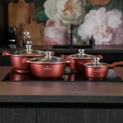 Herenthal Pannenset Inductie - Luxe 10-delige Koekenpan Inductie - Voor Alle Warmtebronnen - Pannen Met Glazen Deksels En Koudgrepen - Burgundy -Huis Keuken 1200x1200 122