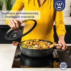 Westinghouse Hapjespan Inductie - Ø 28 Cm - Zwart Marmer Wood - Speciale Editie - Met Deksel - Geschikt Voor Alle Warmtebronnen -Huis Keuken 1200x1200 1266