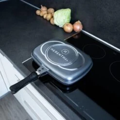 Herenthal Dubbele Grillpan - Ø 28 Cm - Koekenpan - Keramische Pan - Marmeren Coating Met Antiaanbaklaag - PFAS & PFOA Vrij - Pan - Grill - Vermindert Geur, Rook En Oliespatten - Zilver -Huis Keuken 1200x1200 1312