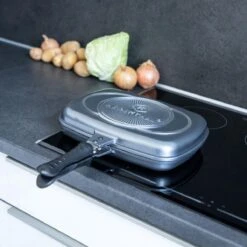 Herenthal Dubbele Grillpan - Ø 28 Cm - Koekenpan - Keramische Pan - Marmeren Coating Met Antiaanbaklaag - PFAS & PFOA Vrij - Pan - Grill - Vermindert Geur, Rook En Oliespatten - Zilver -Huis Keuken 1200x1200 1313