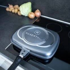 Herenthal Dubbele Grillpan - Ø 28 Cm - Koekenpan - Keramische Pan - Marmeren Coating Met Antiaanbaklaag - PFAS & PFOA Vrij - Pan - Grill - Vermindert Geur, Rook En Oliespatten - Zilver -Huis Keuken 1200x1200 1314