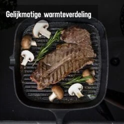 Daumonet Auguste Noir Gietijzeren Grillpan - Steakpan Zwart - PFAS & PFOA Vrij - Vierkant Met Schenktuit - 23,5 Cm - 2 Liter - Emaille - Alle Warmtebronnen - Elektrisch - Gas - Halogeen - Inductie - Keramisch -Huis Keuken 1200x1200 1345