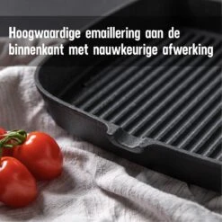 Daumonet Auguste Noir Gietijzeren Grillpan - Steakpan Zwart - PFAS & PFOA Vrij - Vierkant Met Schenktuit - 23,5 Cm - 2 Liter - Emaille - Alle Warmtebronnen - Elektrisch - Gas - Halogeen - Inductie - Keramisch -Huis Keuken 1200x1200 1348