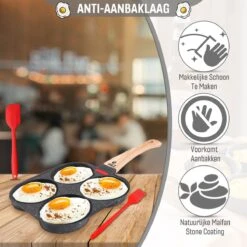 W&Z® Pannenkoekenpan Inductie - Pancake Pan - Omeletpan - Omeletmaker -Eierpan- Anti Aanbak - 4 Vakjes -Huis Keuken 1200x1200 1413