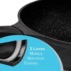 Marble Coating Wokpan Inductie - Met Glazen Deksel - Zwart - 30 Cm -Huis Keuken 1200x1200 347