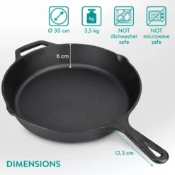 Navaris Gietijzeren Koekenpan - Braadpan Van Gietijzer - Ronde Skillet - Geschikt Voor Alle Warmtebronnen - Ø 30 Cm - Ovenbestendig Tot 260 Graden -Huis Keuken 1200x1200 390