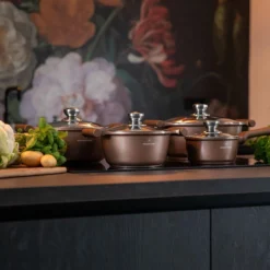 Herenthal Inductie Pannenset- Luxe 10-delige Koekenpannenset - Voor Alle Warmtebronnen - Met Glazen Deksels - Koper -Huis Keuken 1200x1200 40