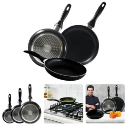 Cheqo® PRO 3-Delige Koekenpannenset - Koekenpan Set - Pannenset - Geperst Aluminium - Geschikt Voor Gas, Elektrisch, Keramisch, Halogeen Koken