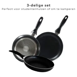Cheqo® PRO 3-Delige Koekenpannenset - Koekenpan Set - Pannenset - Geperst Aluminium - Geschikt Voor Gas, Elektrisch, Keramisch, Halogeen Koken -Huis Keuken 1200x1200 660