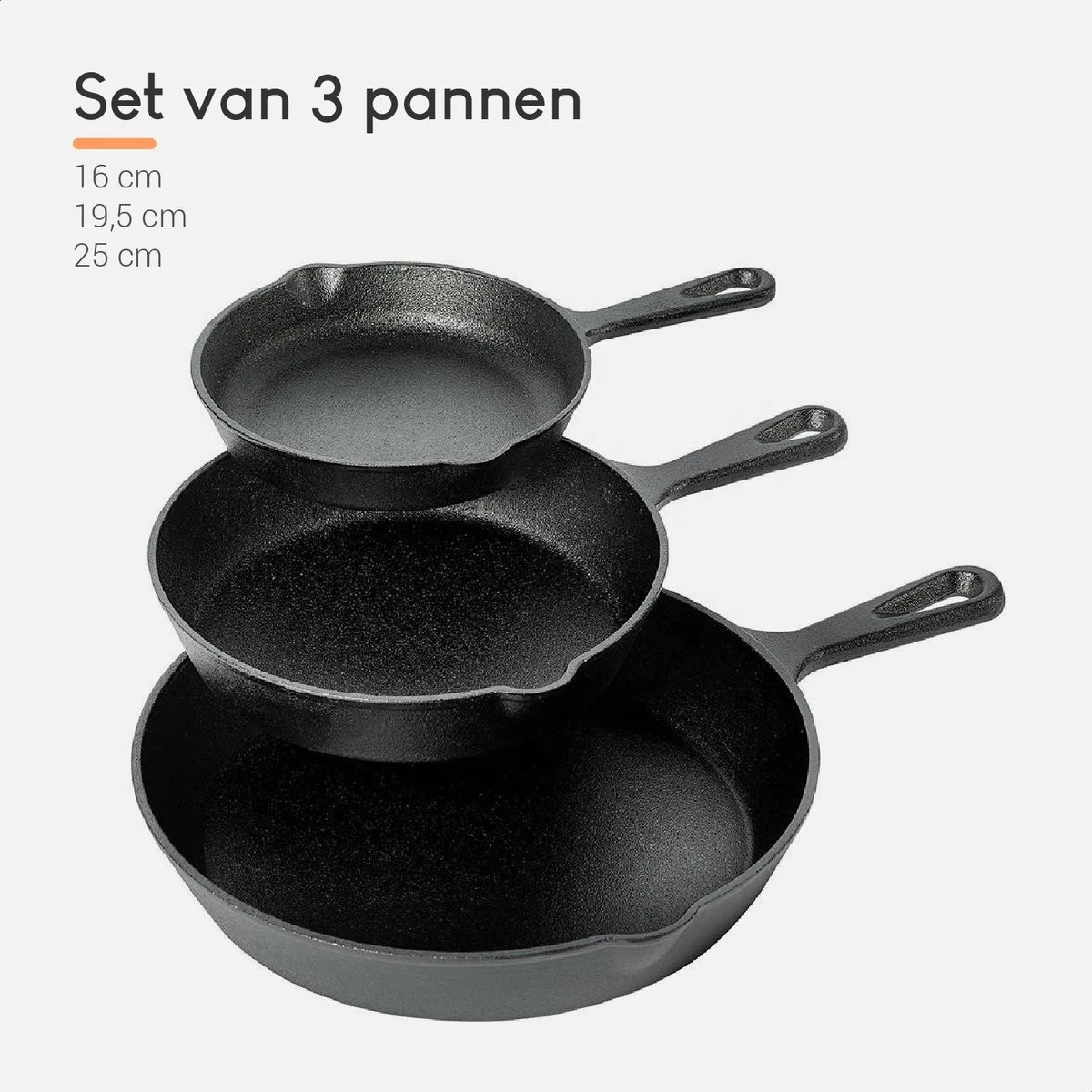 Ocina Gietijzeren Pan – Set Van 3 Stuks – ø25cm, ø19.5cm En ø16cm - Skillet - Koekenpan – Hapjespan – Koekenpan Inductie – Koekenpannenset - Gietijzeren Pan Bbq - Gietijzer - Incl. Receptenboek 2 Ocina Gietijzeren Pan – Set Van 3 Stuks – ø25cm, ø19.5cm En ø16cm - Skillet - Koekenpan – Hapjespan – Koekenpan Inductie – Koekenpannenset - Gietijzeren Pan Bbq - Gietijzer - Incl. Receptenboek - Afbeelding 2
