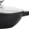 Luxe Swiss Wokpan - Ø 28 Cm - Marmeren Coating - Inductie - Met Glazen Deksel - Zwart