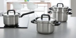 BK Flow Cool Pannenset - 4-delig – RVS Deksels - Veilig Afgietsysteem - Geschikt Voor Alle Warmtebronnen -Huis Keuken 1200x600