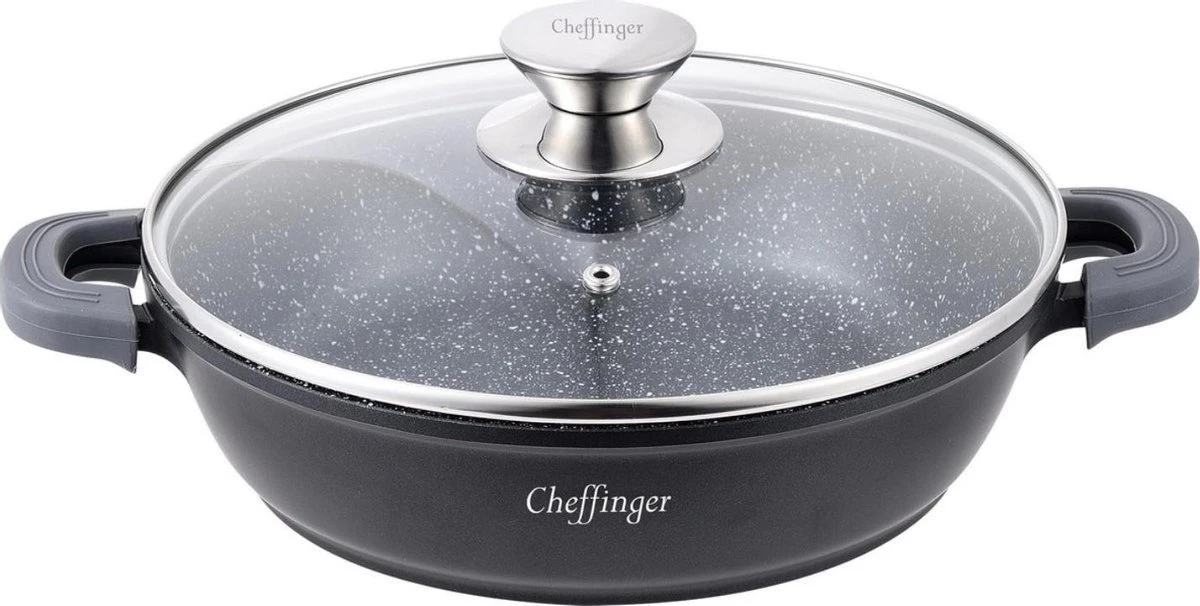Cheffinger 28cm Lage Kookpot / Braadpan - CF-SC28 2 Cheffinger 28cm Lage Kookpot / Braadpan - CF-SC28 - Afbeelding 2