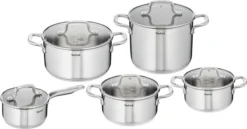 Tefal Virtuoso Pannenset 5 Delig - Hoge Kookpan Ø 22 Cm + Steelpan Ø 16 Cm + Kookpannen Ø 18/20/24 Cm