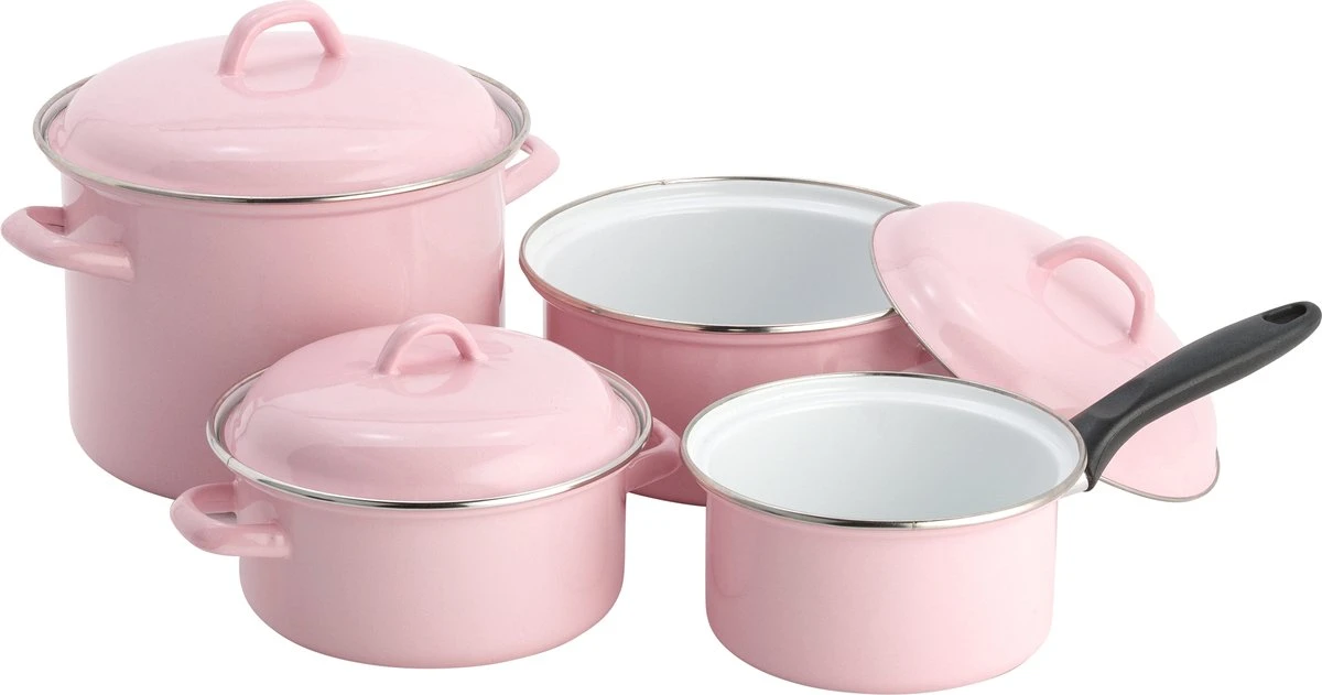 Lite-Body Pannenset 4-delig - Emaille - Roze 1 Lite-Body Pannenset 4-delig - Emaille - Roze