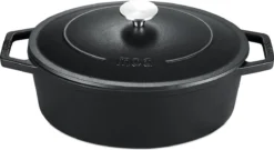 MOA Gietijzeren Braadpan - Inhoud 4,7 Liter - 29CM - Ovaal - Alle Warmtebronnen - Ook Voor Inductie - Gewicht 5,7 Kg - Zwart - C29B