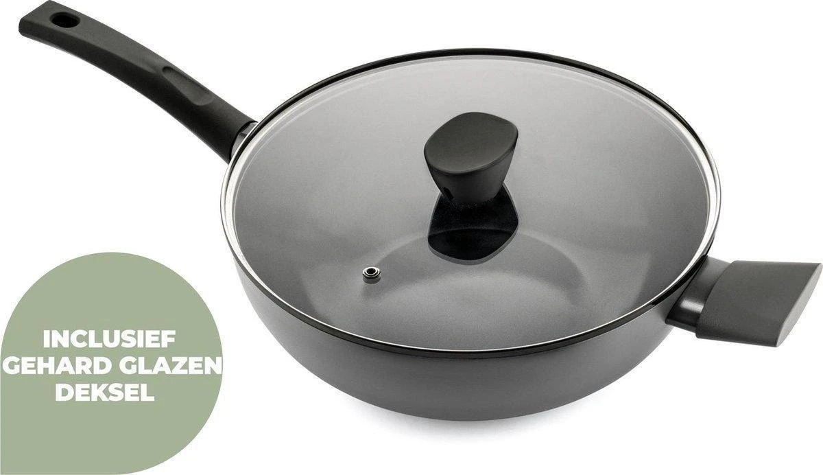 ISENVI Avon Keramische Wok Met Deksel 36 CM - Ergo Greep 3 ISENVI Avon Keramische Wok Met Deksel 36 CM - Ergo Greep - Afbeelding 3