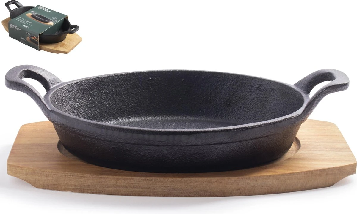 Gusta - Gietijzer Pannetje - Met Onderzetter Plank - 22,5x12cm 2 Gusta - Gietijzer Pannetje - Met Onderzetter Plank - 22,5x12cm - Afbeelding 2